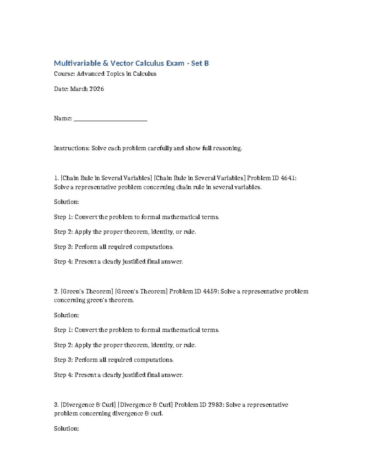 Math 5878 Multivariable Vector Calculus Exam Set B Solutions - Studocu