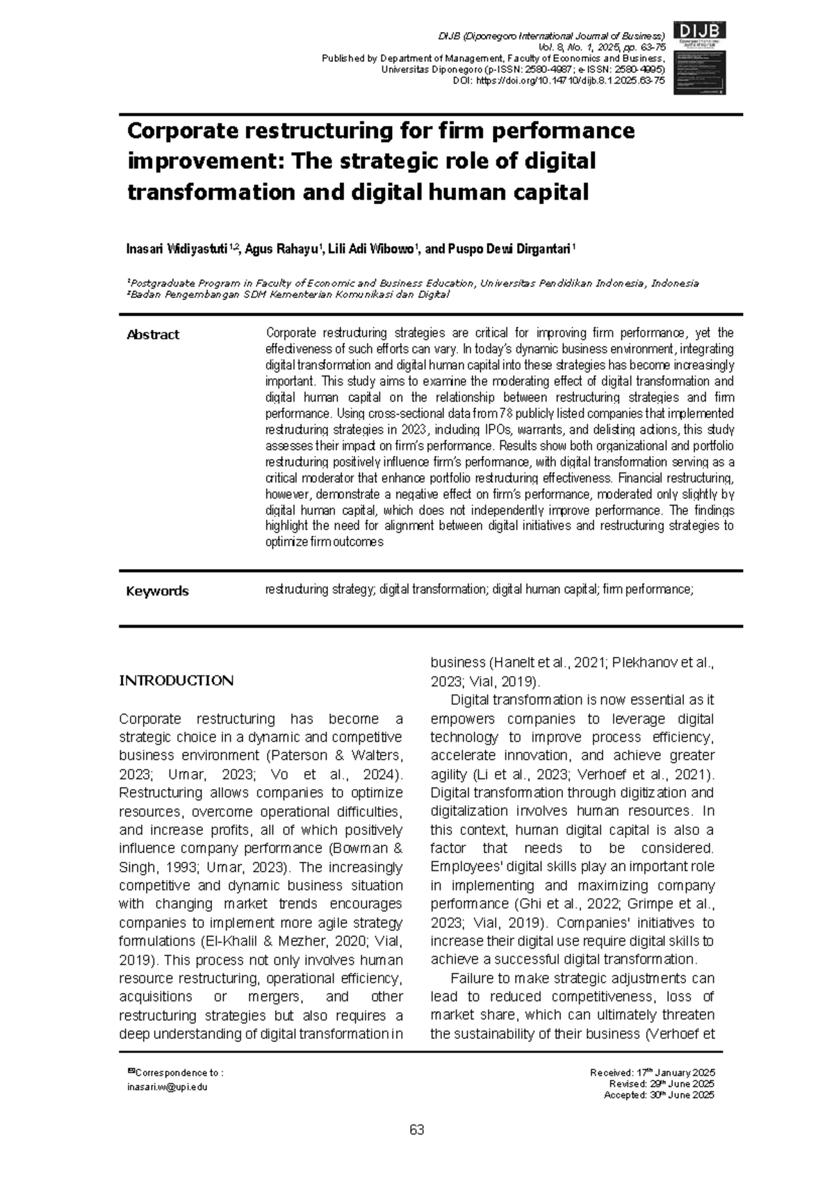 Corporate Restructuring and Firm Performance: The Role of Digital ...