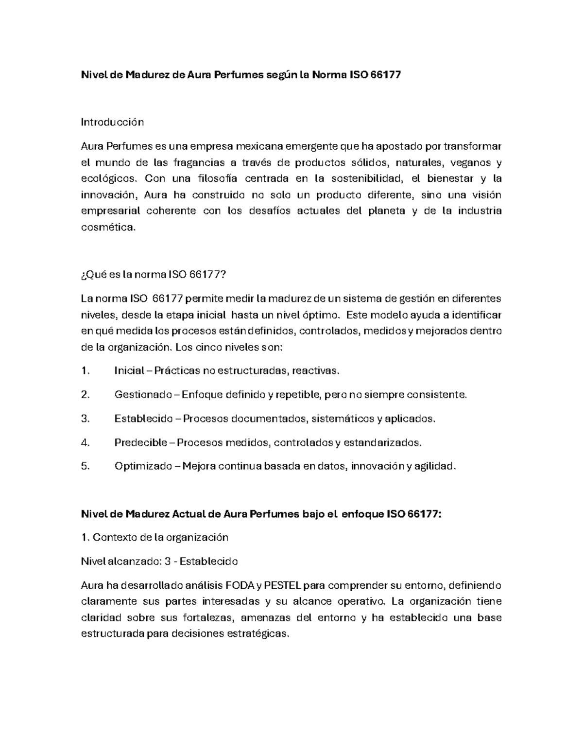 Nivel de Madurez de Aura Perfumes según ISO 66177: Análisis y ...