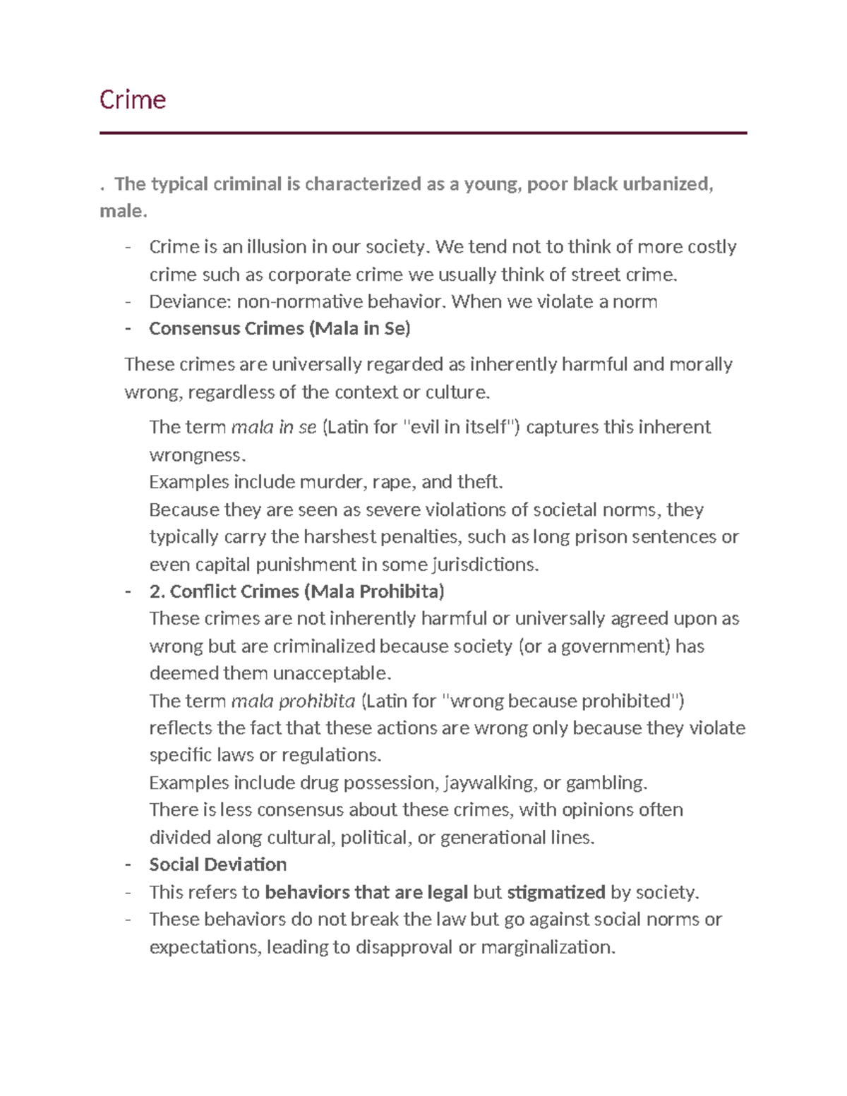 Crime - notes - Crime . The typical criminal is characterized as a ...