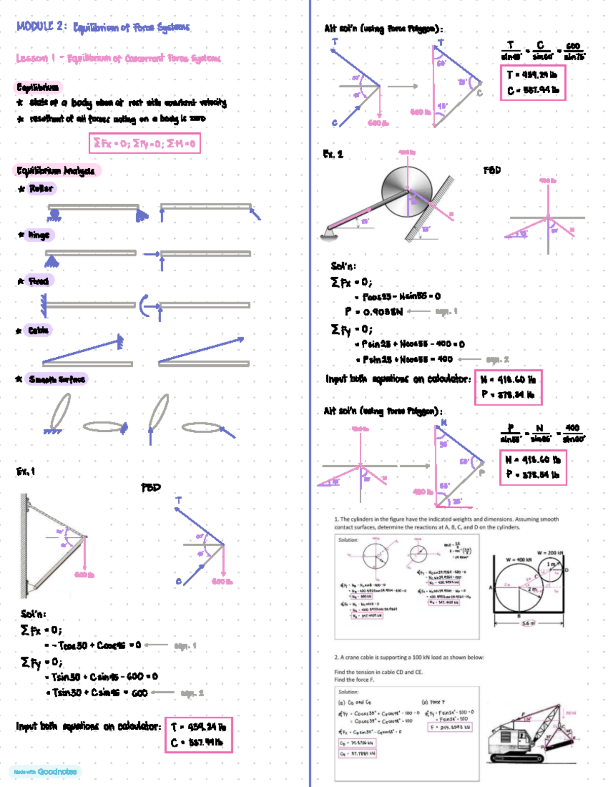 ENGMECH 439: Lesson 1 - Equilibrium of Force Systems - Studocu