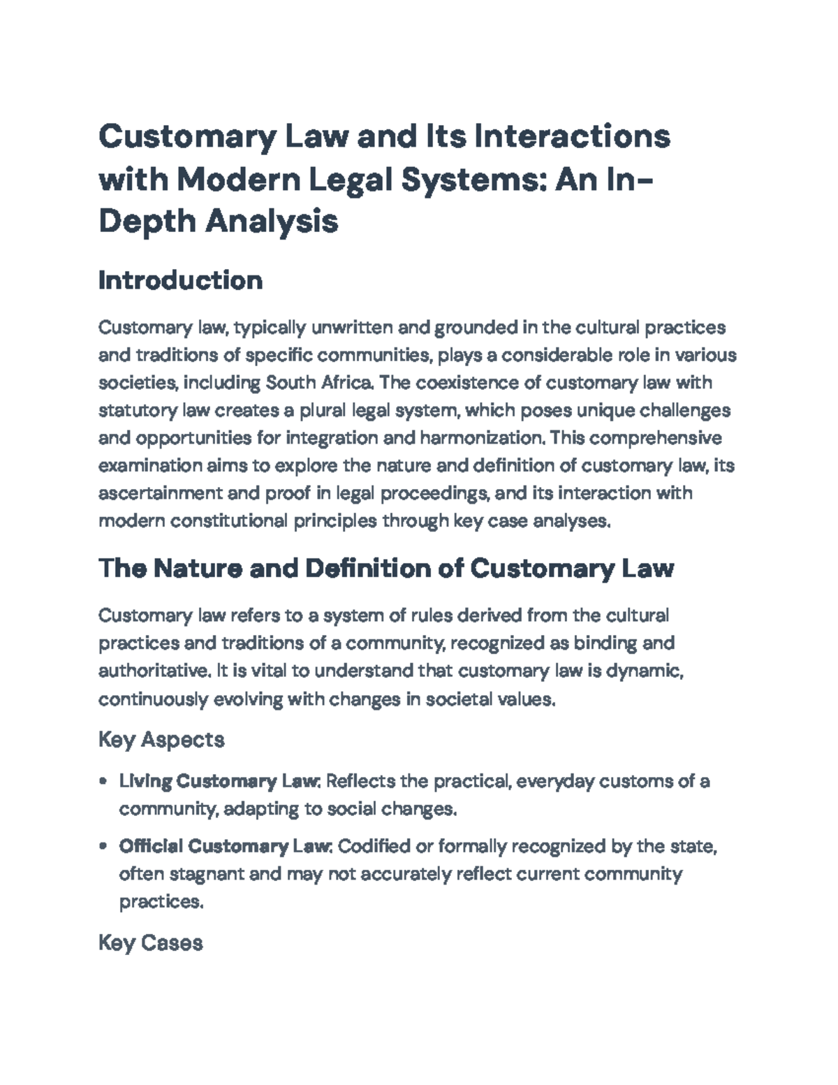 Customary Law and Its Integration with Modern Legal Systems in SA: An ...