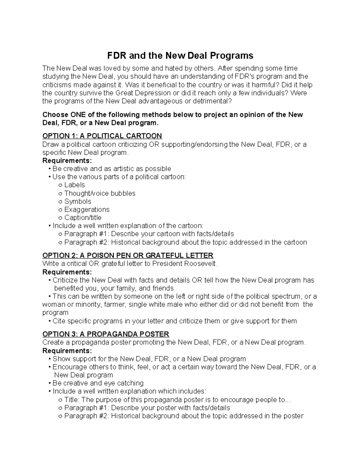 FDR and the New Deal: Support or Oppose? Project Guidelines - Studocu