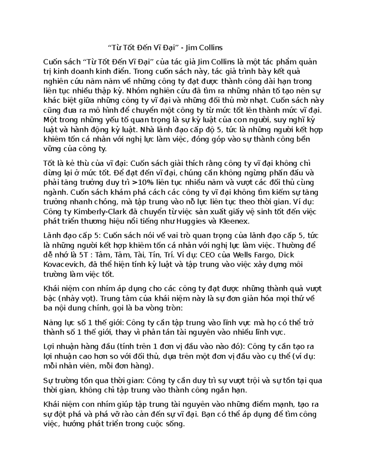 Từ Tốt Đến Vĩ Đại - Tóm Tắt & Phân Tích Sách của Jim Collins - Studocu