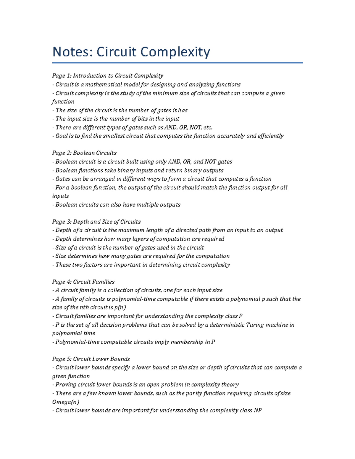 Lecture Notes - Circuit Complexity. - Notes: Circuit Complexity Page 1 ...