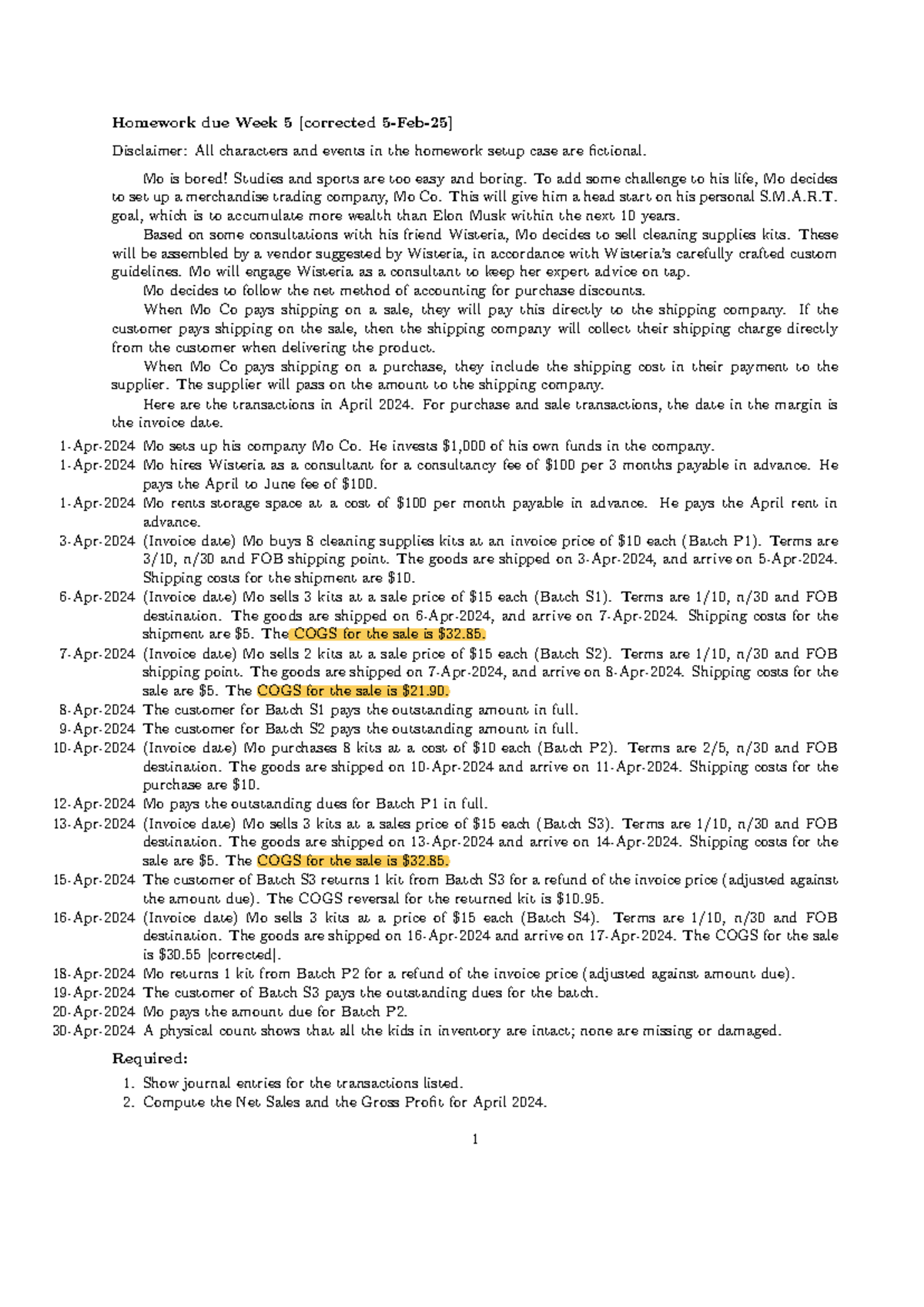 Hw due week5 Question-1 - Homework due Week 5 [corrected 5-Feb-25 ...