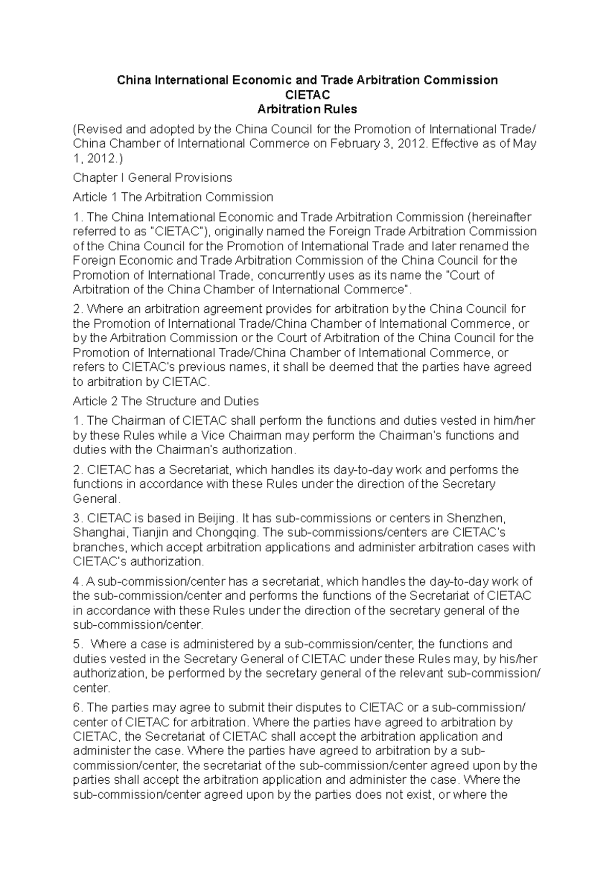 CIETAC Arbitration Rules Overview and General Provisions - Studocu