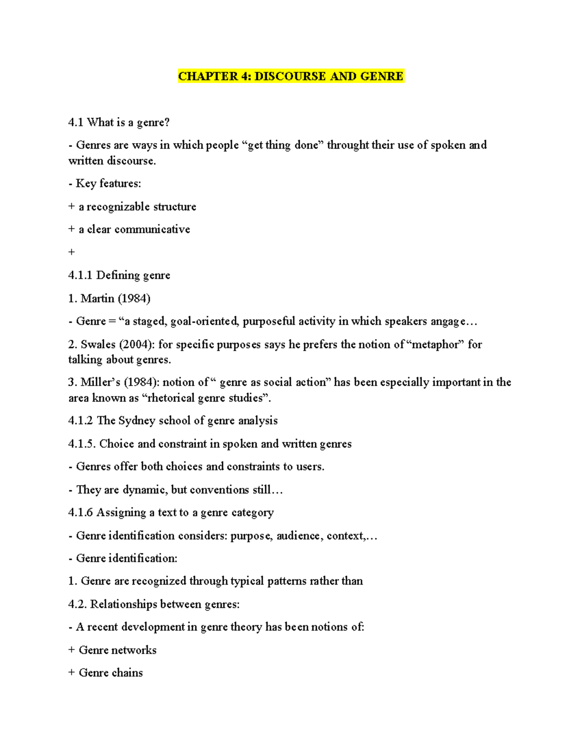 CHAPTER 4: DISCOURSE AND GENRE - Practical Exercises - Studocu