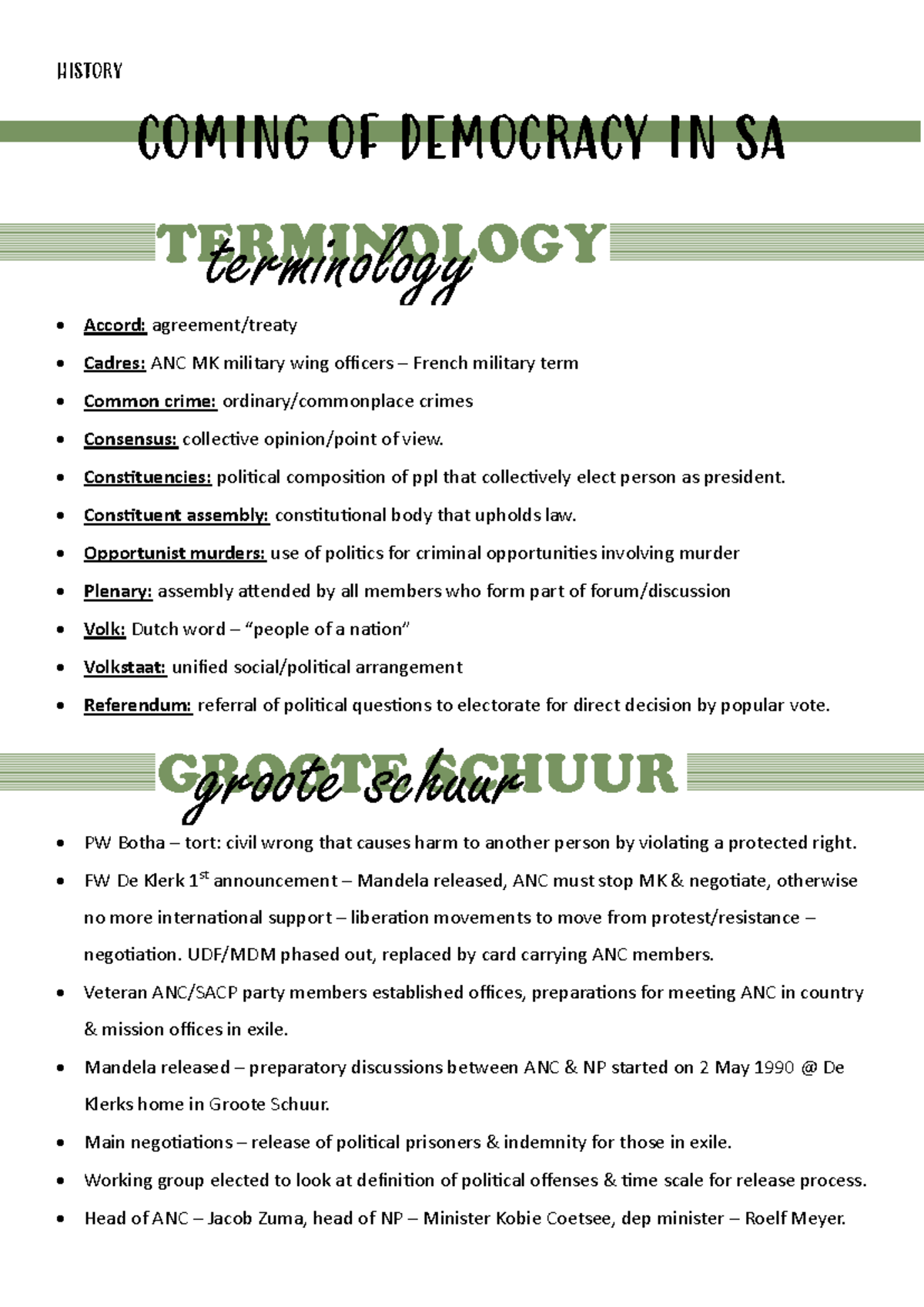 HISTORY P2: The Coming of Democracy in South Africa - Key Terminology ...