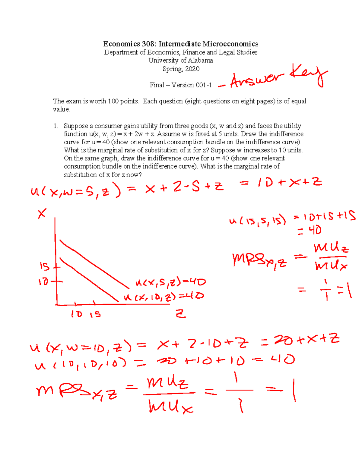 Econ308 - Final Exam Answers for Intermediate Microeconomics - Studocu