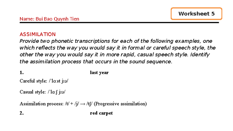 Worksheet 5: Assimilation & Stress in English Phonetics - Studocu