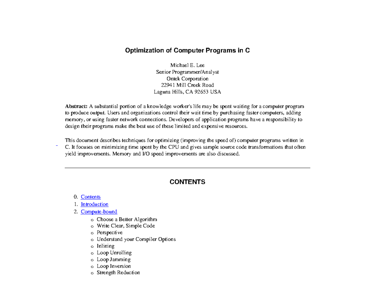 Optimization of Computer Programs in C - whitegirlsays Optimization of ...