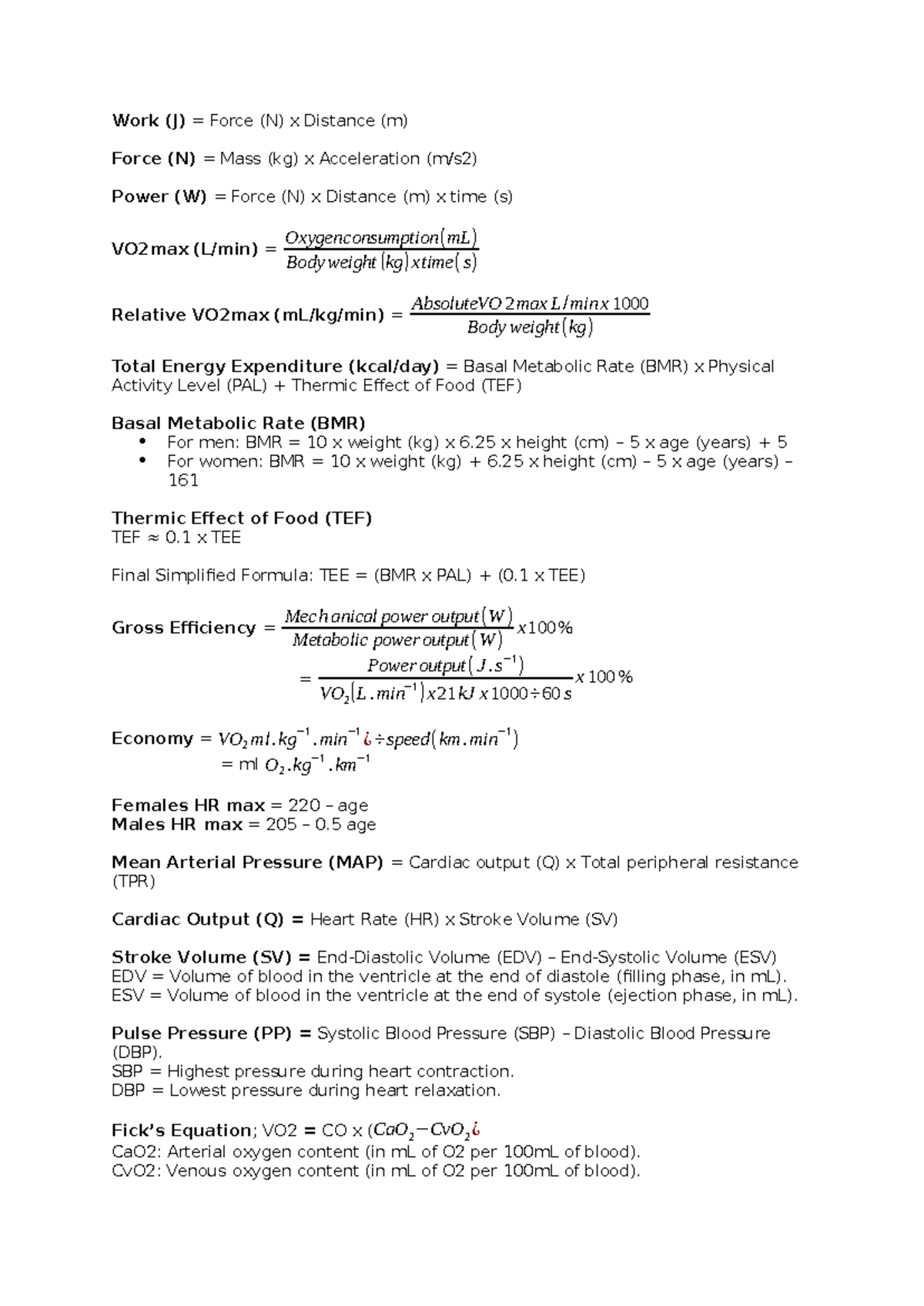 Formulas - Work (J) = Force (N) x Distance (m) Force (N) = Mass (kg) x ...