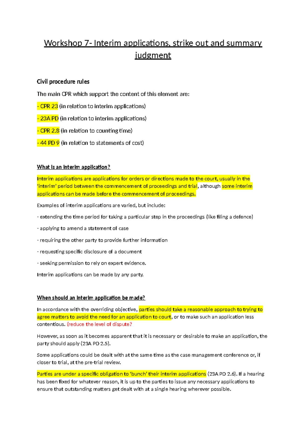 Workshop 7: Interim Applications, Strike Out & Summary Judgment in CPR ...