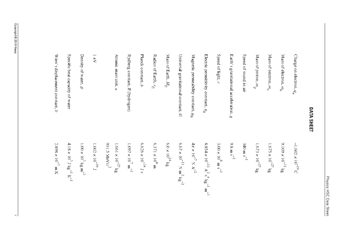 Physics HSC Formulasheet: Key Constants & Equations - Studocu