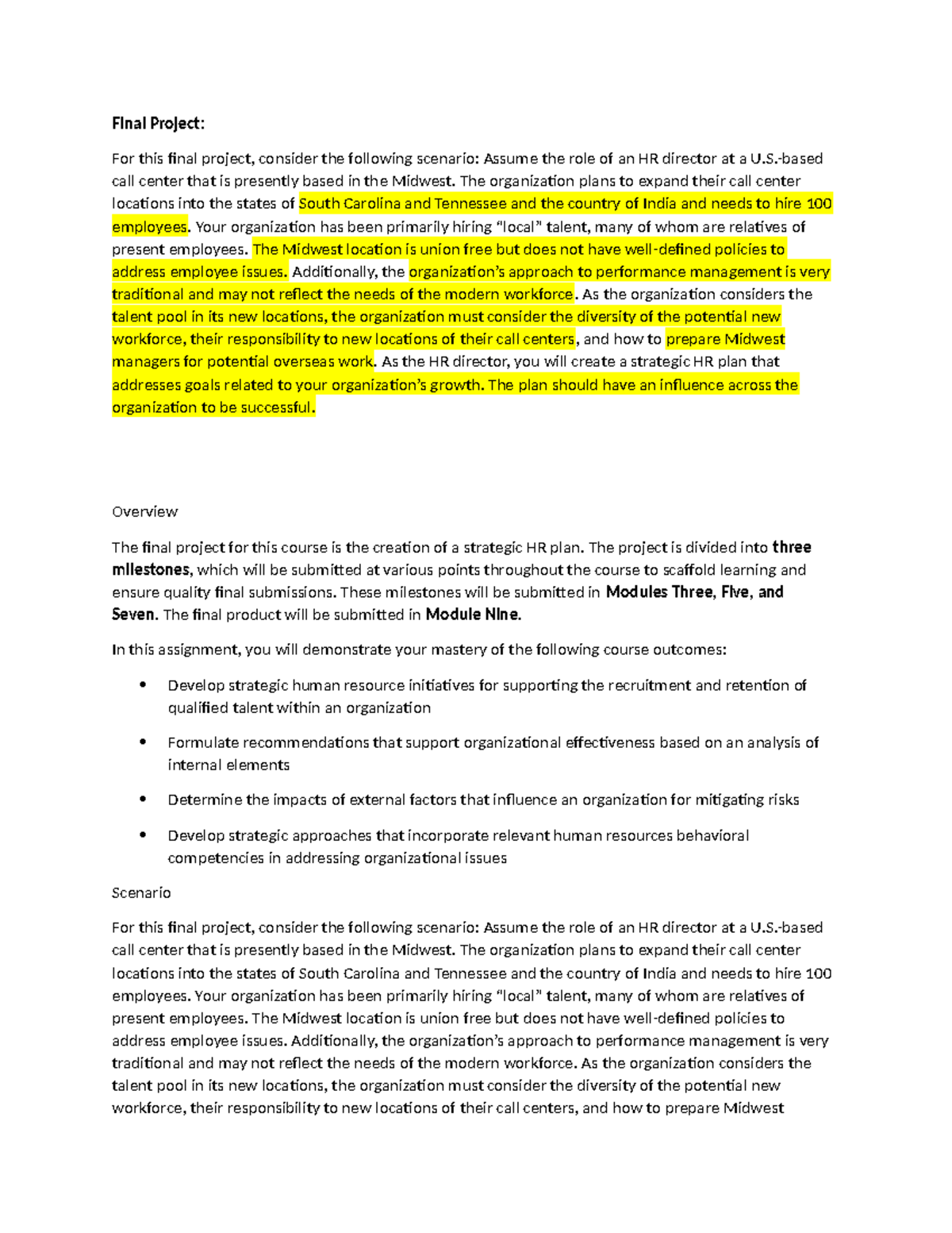 HR Strategic Plan: Final Project for Course MGT-550 Milestone 3 - Studocu