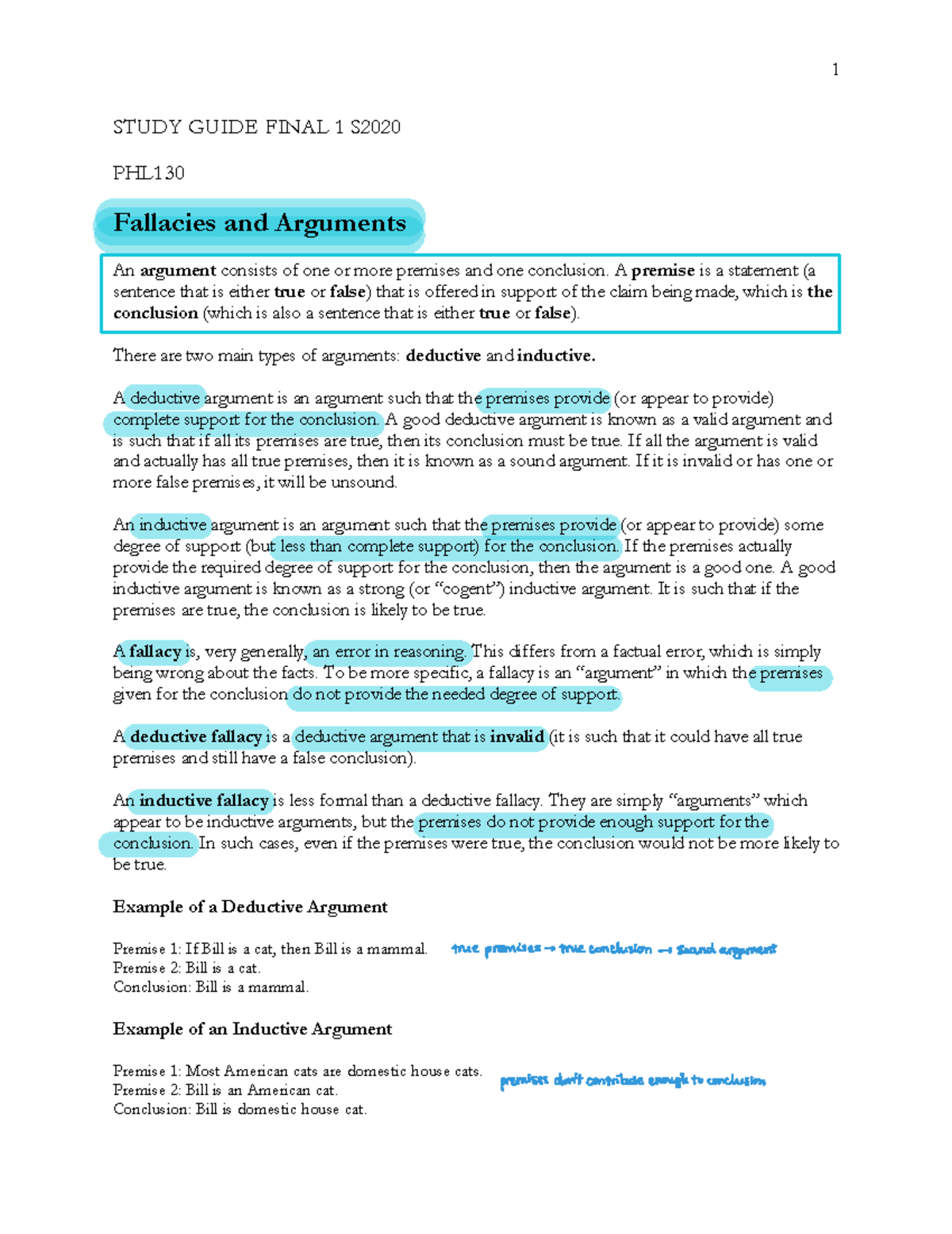 PHL 130 Mid-Term Study Guide: Understanding Fallacies and Arguments ...