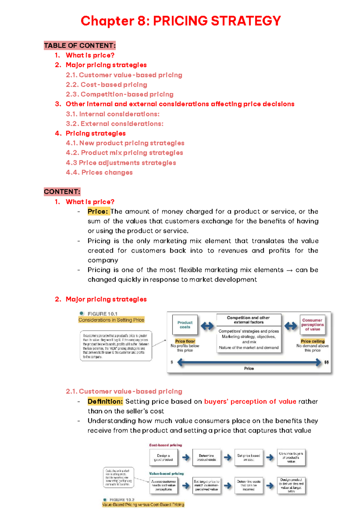 Chapter 8: Pricing Strategy Overview for Marketing 1111 - Studocu