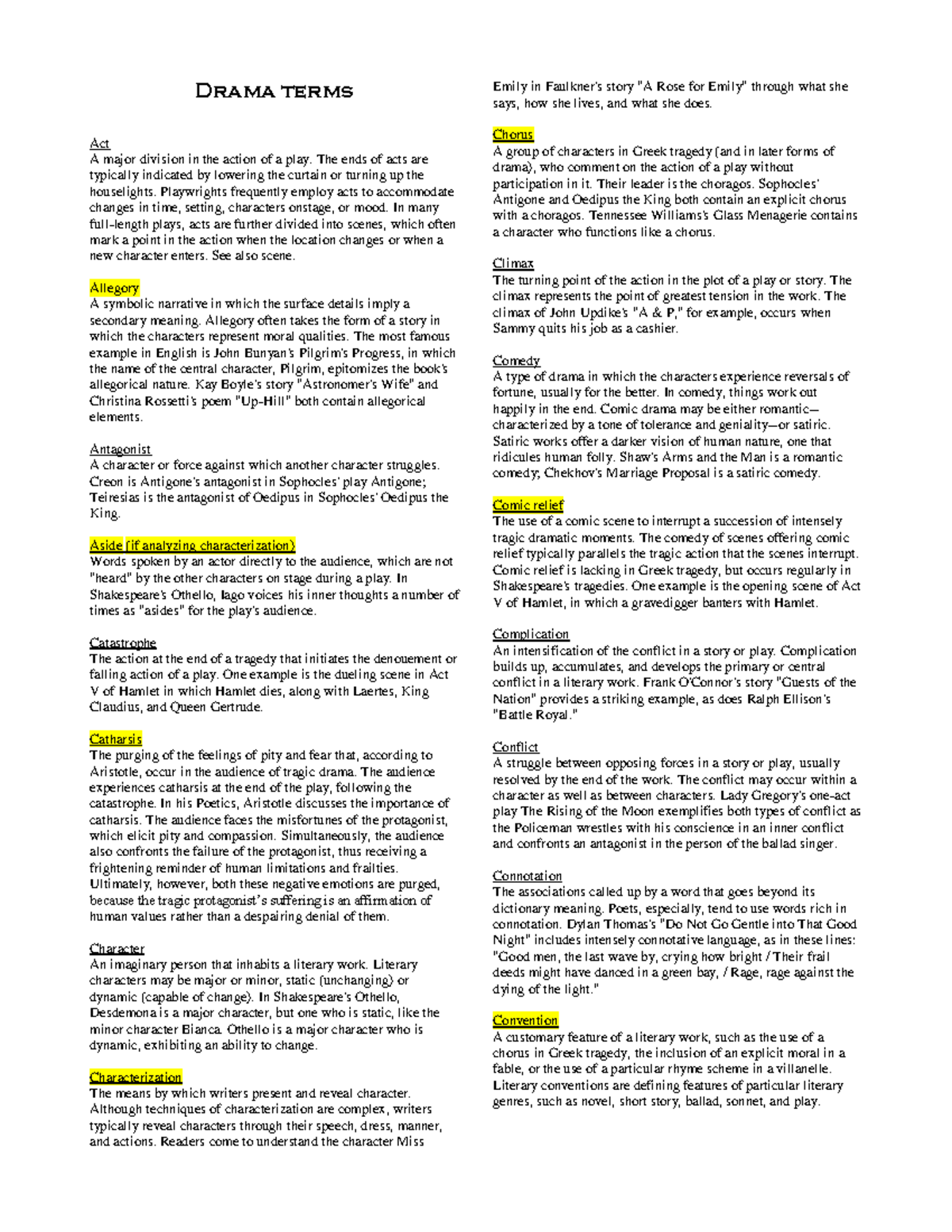 Literary Terms in Drama (Drama 3): Key Concepts Explained - Studocu