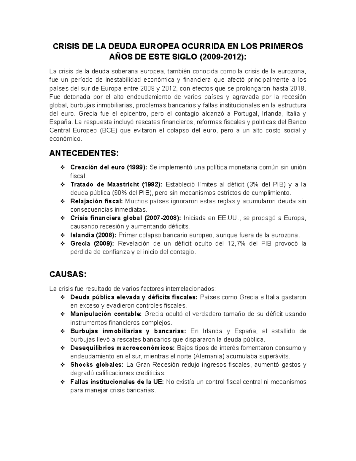 Crisis de la Deuda Soberana en Europa: Análisis y Consecuencias - Studocu