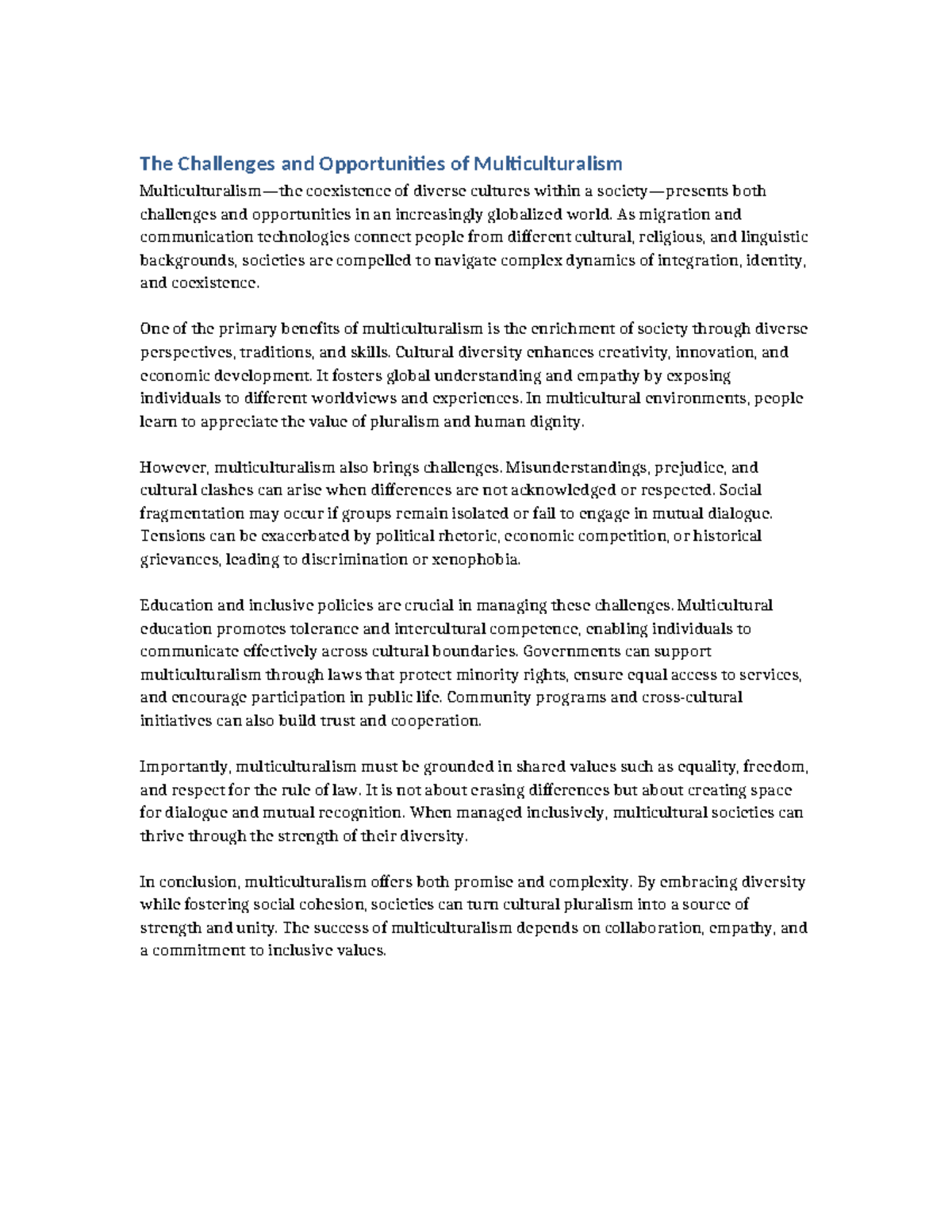 Multiculturalism: Navigating Challenges & Opportunities in a Globalized ...