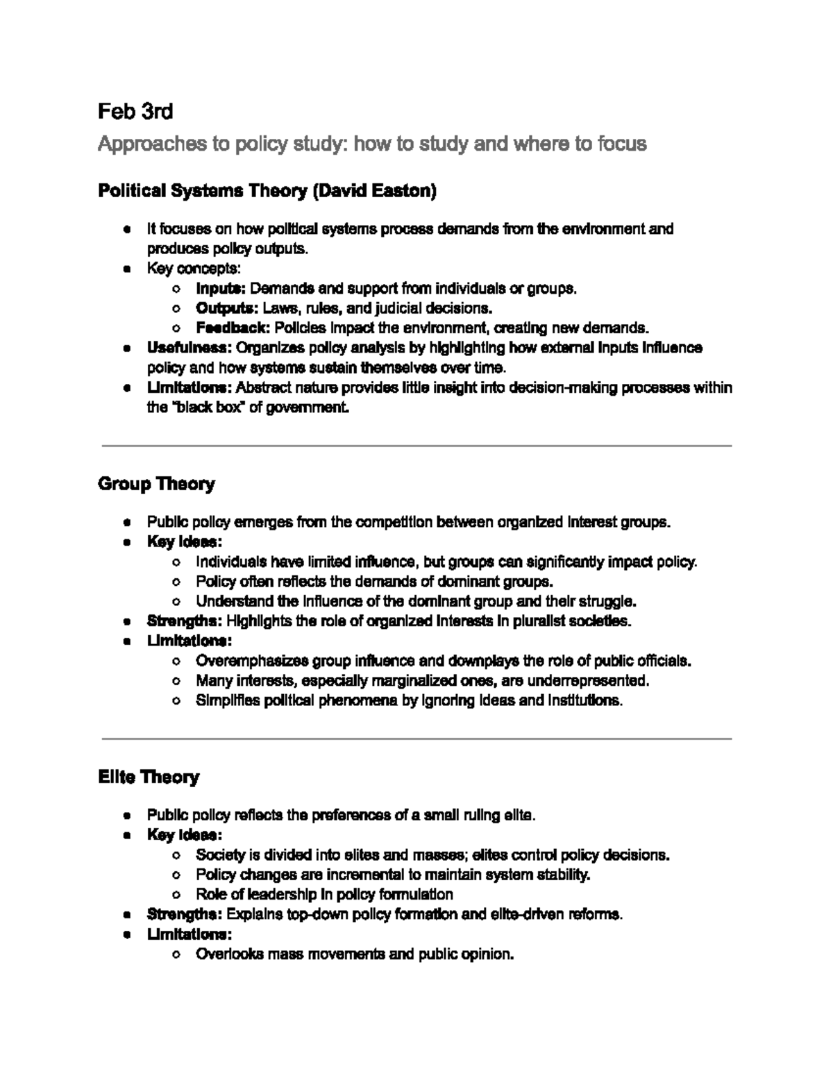 POL 101: Approaches to Policy Study - Key Theories & Concepts - Studocu