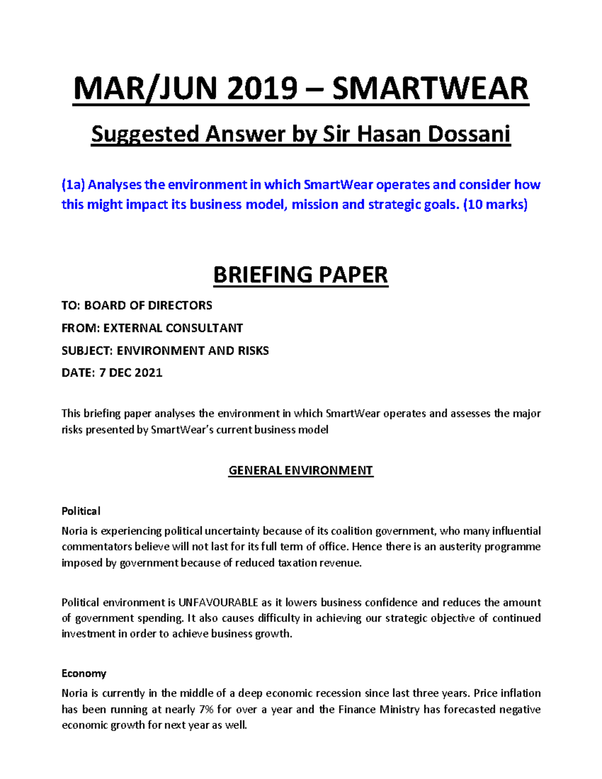 SmartWear (MAR/JUN 2019) - Environmental Analysis & Risk Assessment - Document Preview