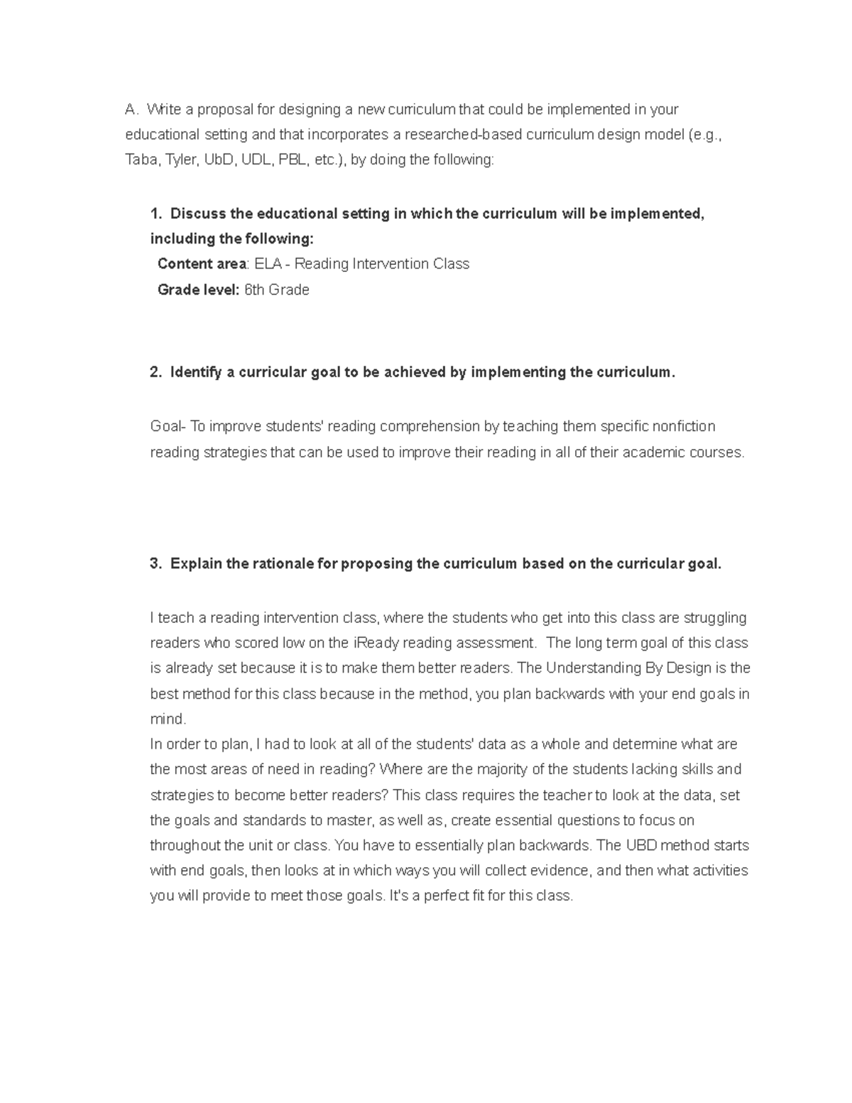 D185 Task 1: Proposal for ELA Reading Intervention Curriculum Design ...