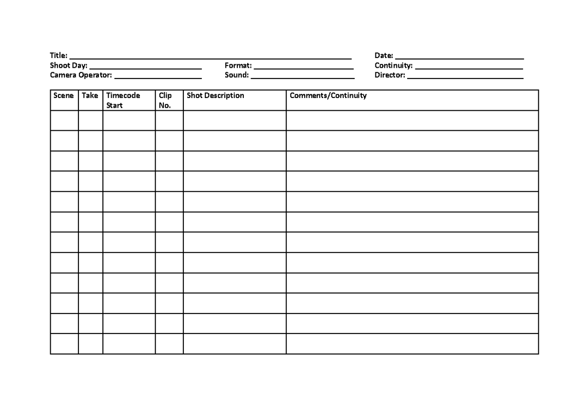 Log Sheet Template for Filmmaking: Structure & Usage Guide - Studocu