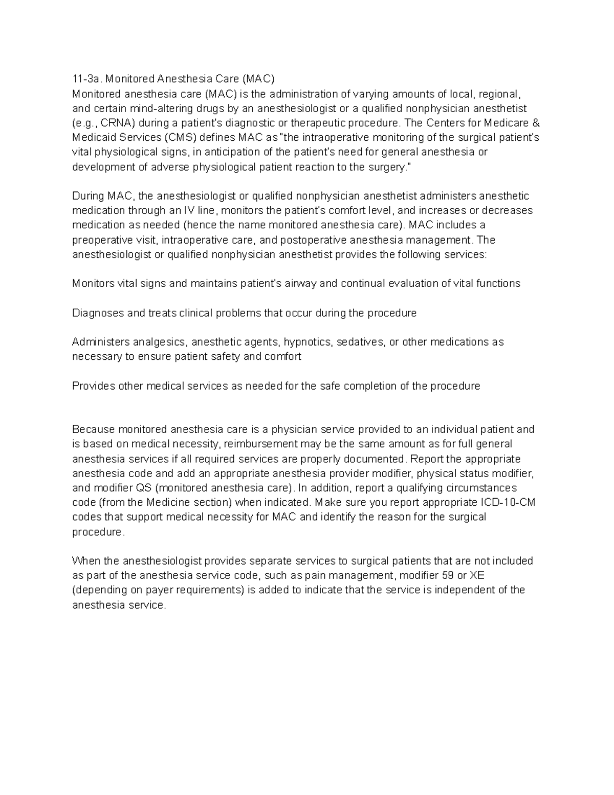 Monitored Anesthesia Care (MAC): Overview & Reimbursement Guidelines ...