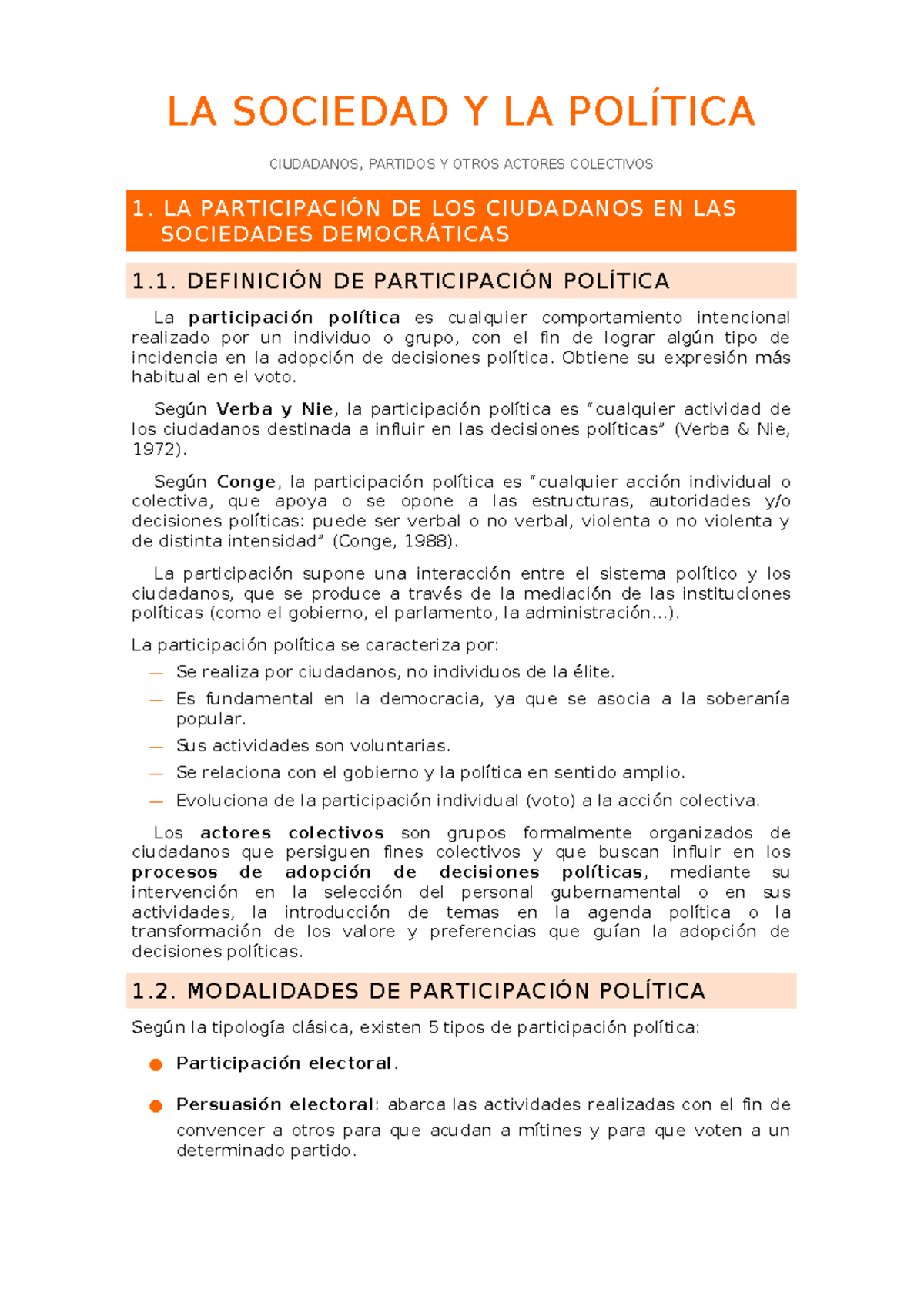 LA SOCIEDAD Y LA POLÍTICA: PARTICIPACIÓN CIUDADANA Y PARTIDOS 1.0 - Studocu
