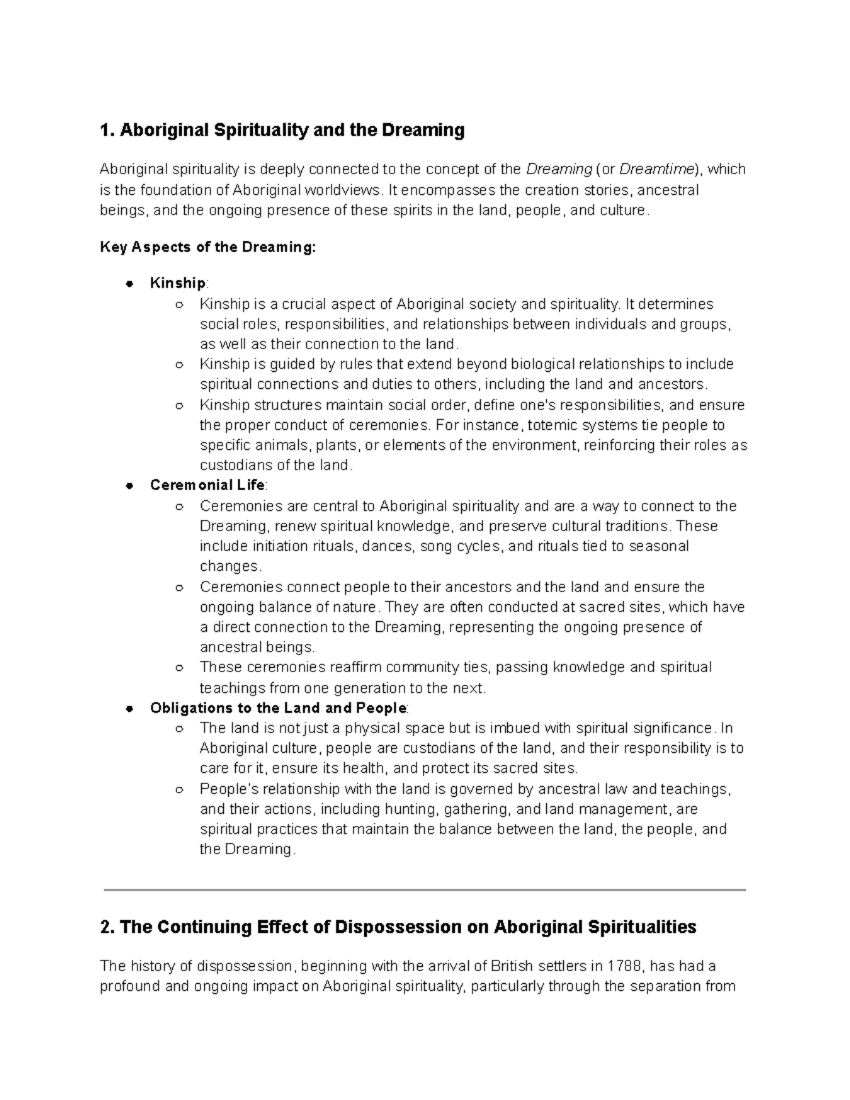Sor 2 notes - 1. Aboriginal Spirituality and the Dreaming Aboriginal ...