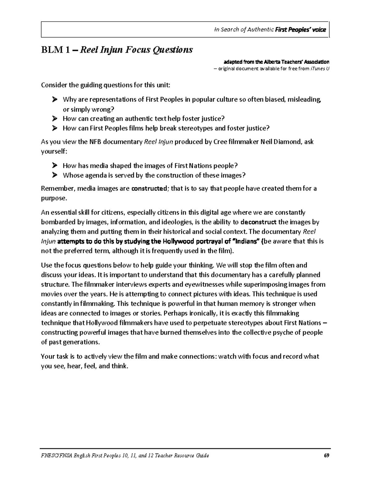 Reel Injun Focus Questions and Discussion Prompts for FNESC 10-12 - Studocu