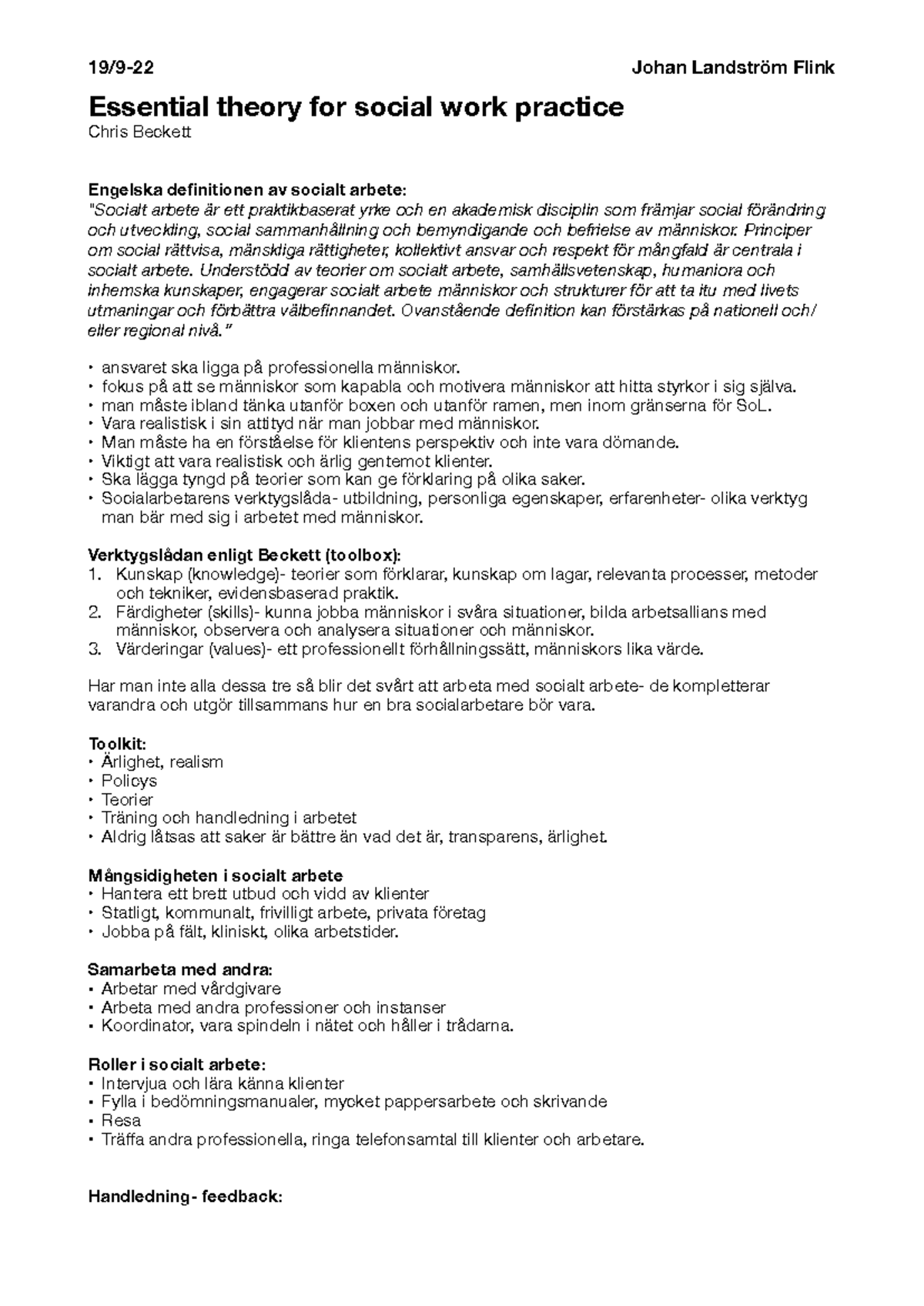 Essential Theory for Social Work Practice (SW101) - Lecture Notes - Studocu