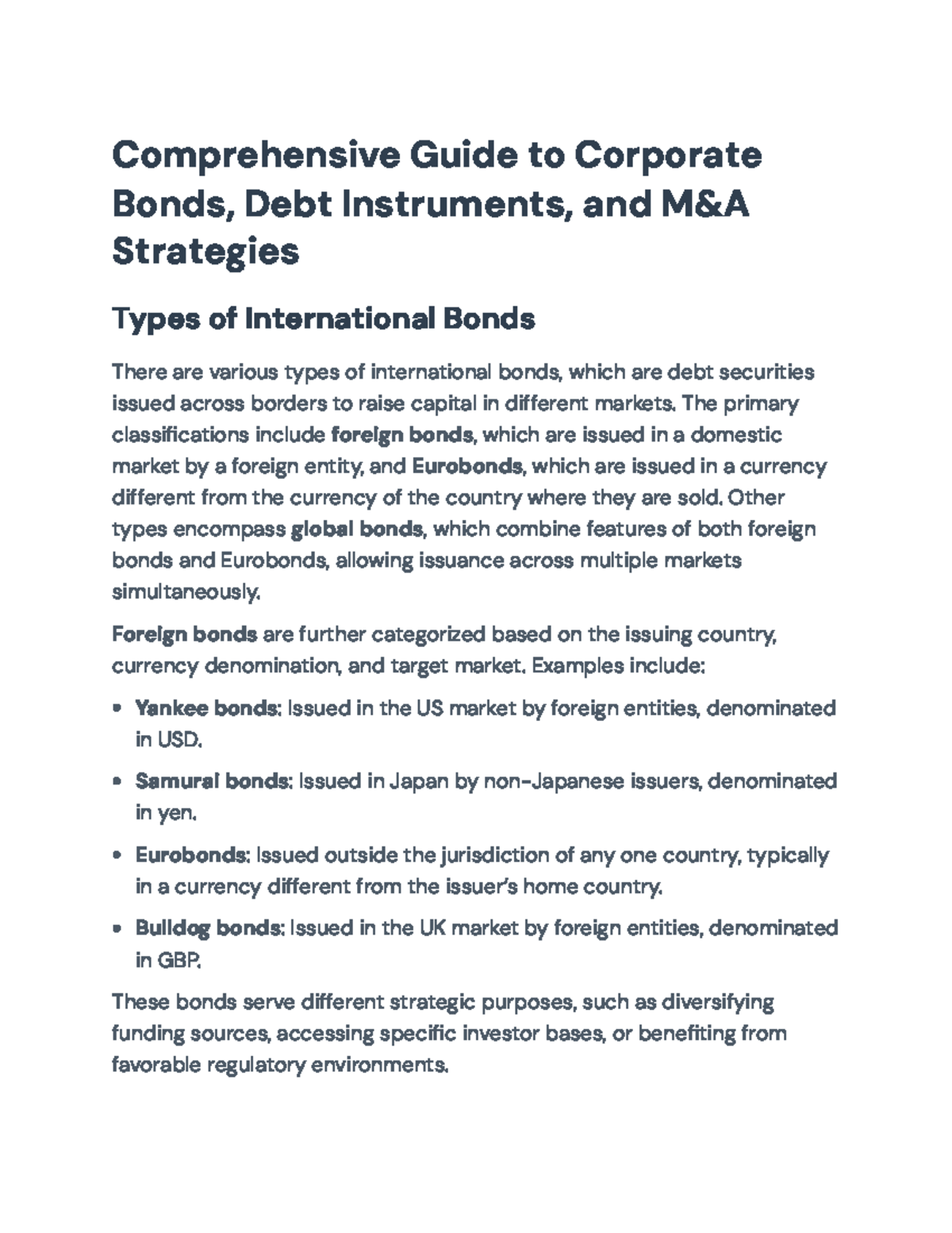 Comprehensive Guide to Corporate Bonds, Debt Instruments, and M&A ...