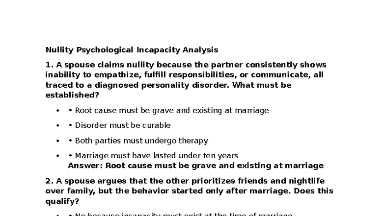 Nullity Psychological Incapacity Analysis: Key Considerations and ...