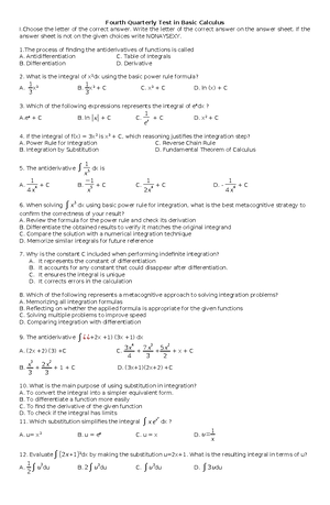 Test -bascal - Basic Calculus Directions: Read carefully each item. Use ...