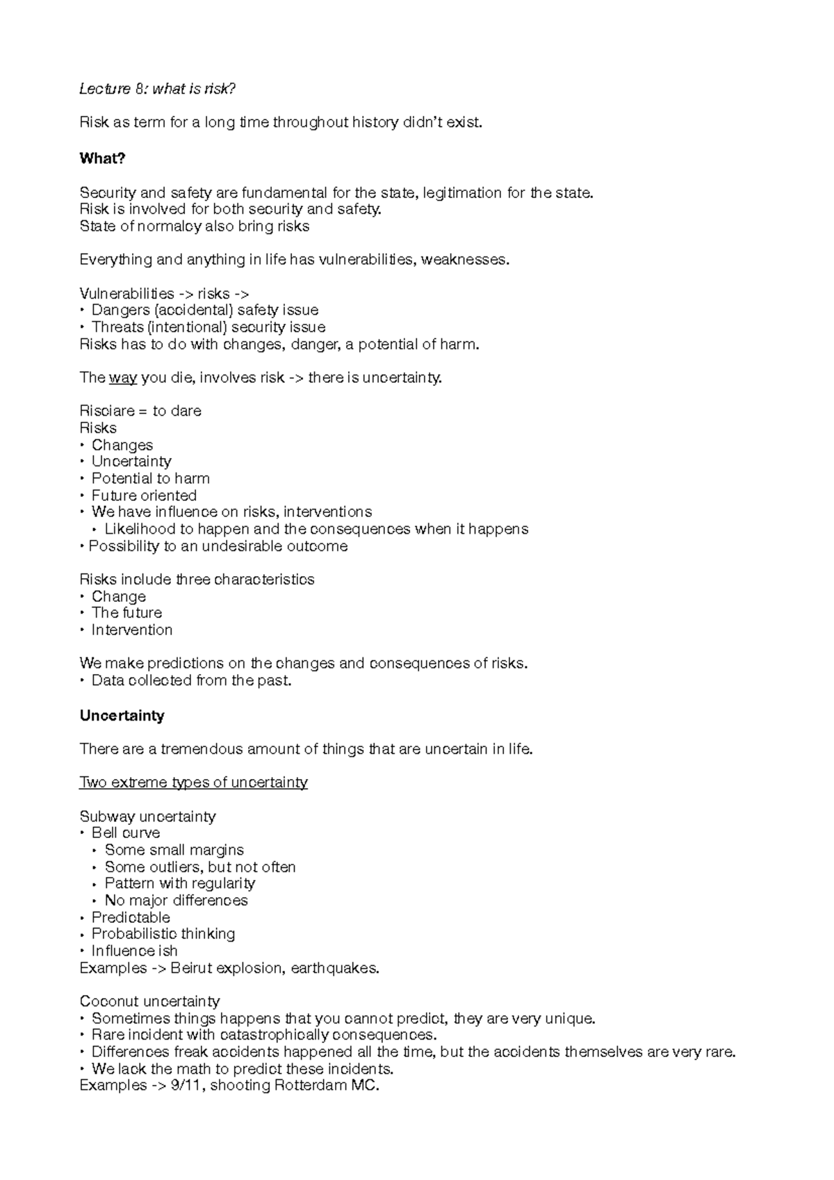 Lectures WK 4-7: Understanding Risk and Its Management - Studeersnel