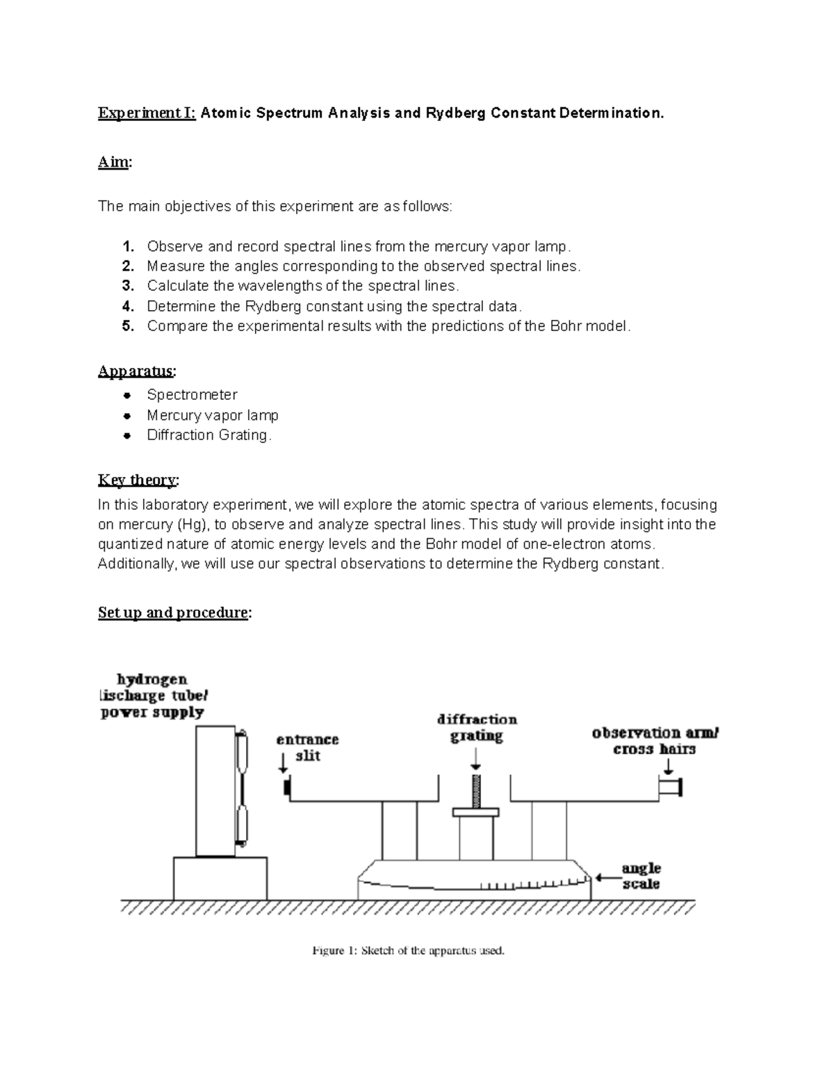 Atomic Spectrum Analysis and Rydberg Constant Determination (Chem 101 ...
