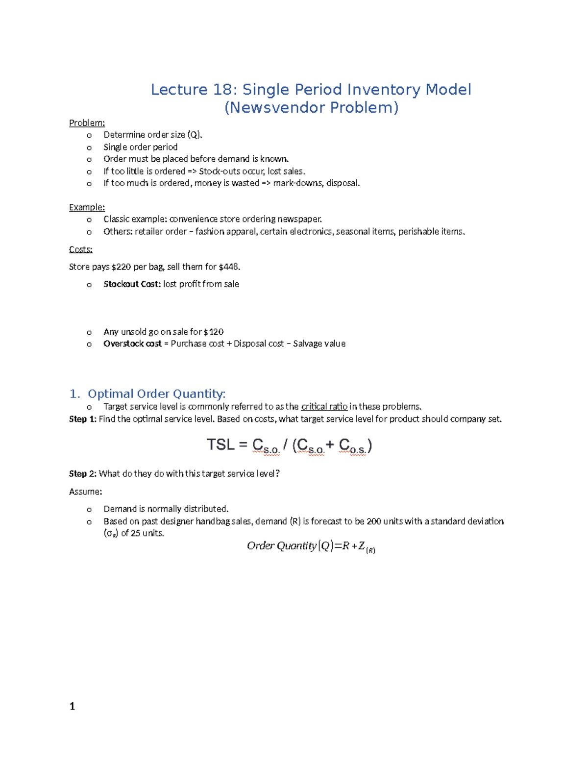 Lecture 17 - Periodic Review Model in Inventory Management - Studocu