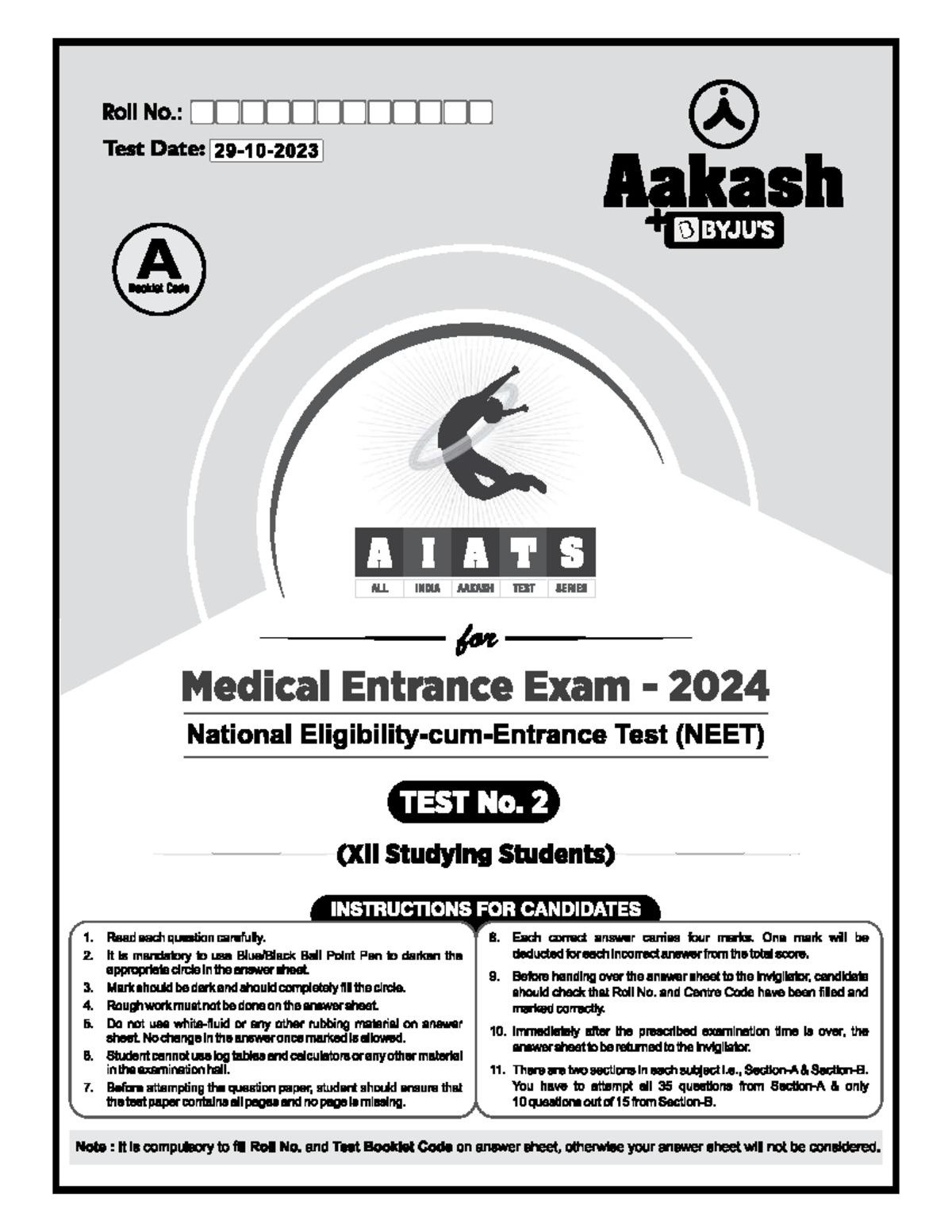 All India Aakash Test Series for NEET 2024: Test No. 2 - Rep Health ...