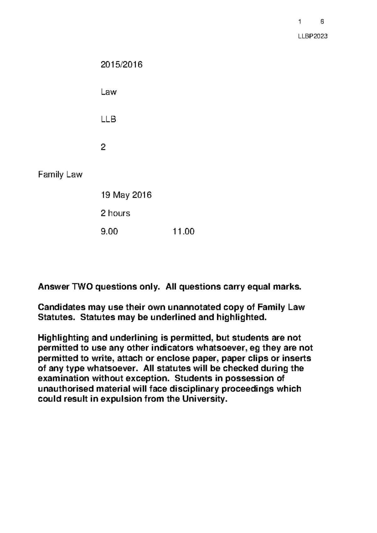 Family Law LLBP2023 Final Exam Questions and Guidelines - Studocu