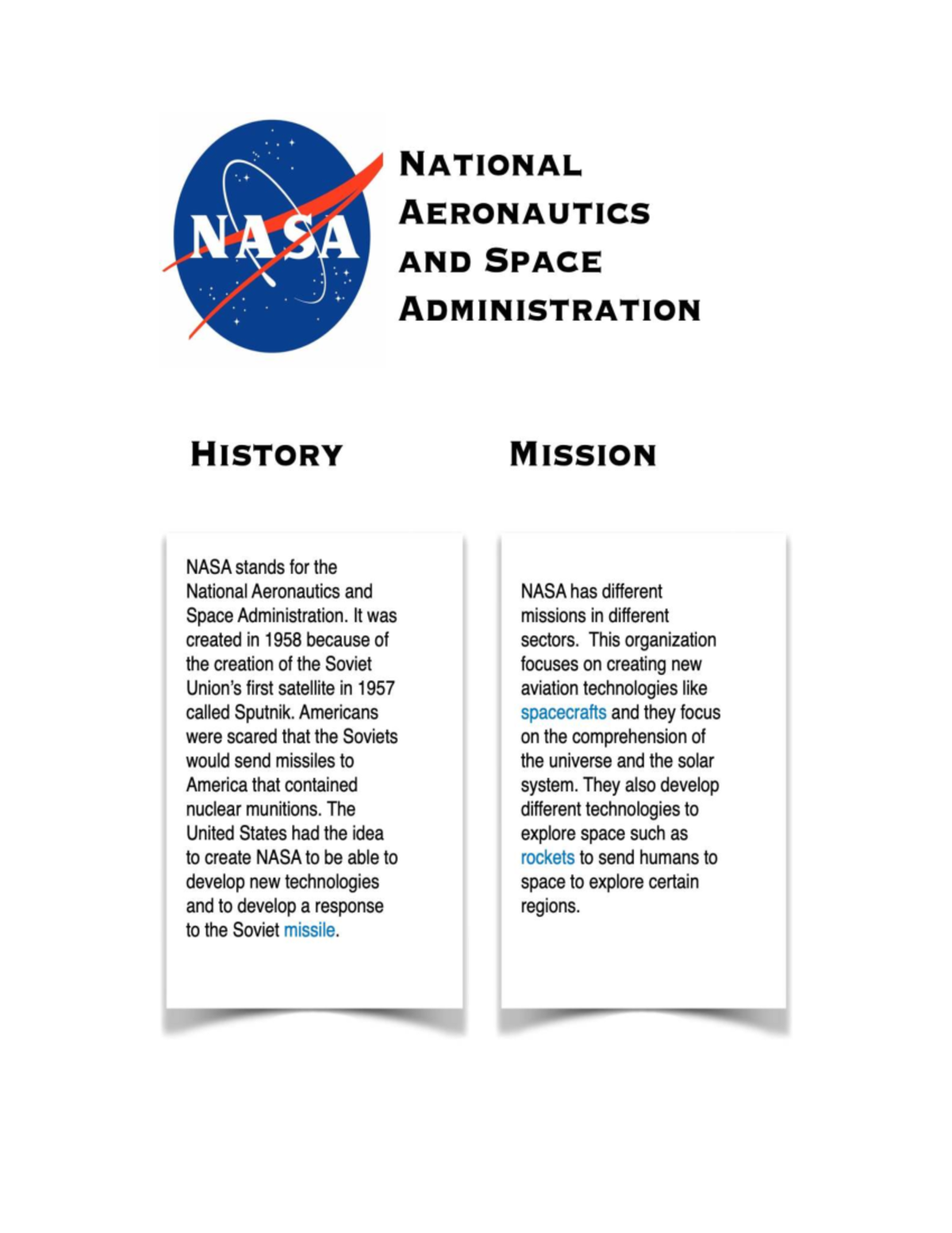 Nasa - classwork - ESL 202 - 279 words Bibliography “National ...