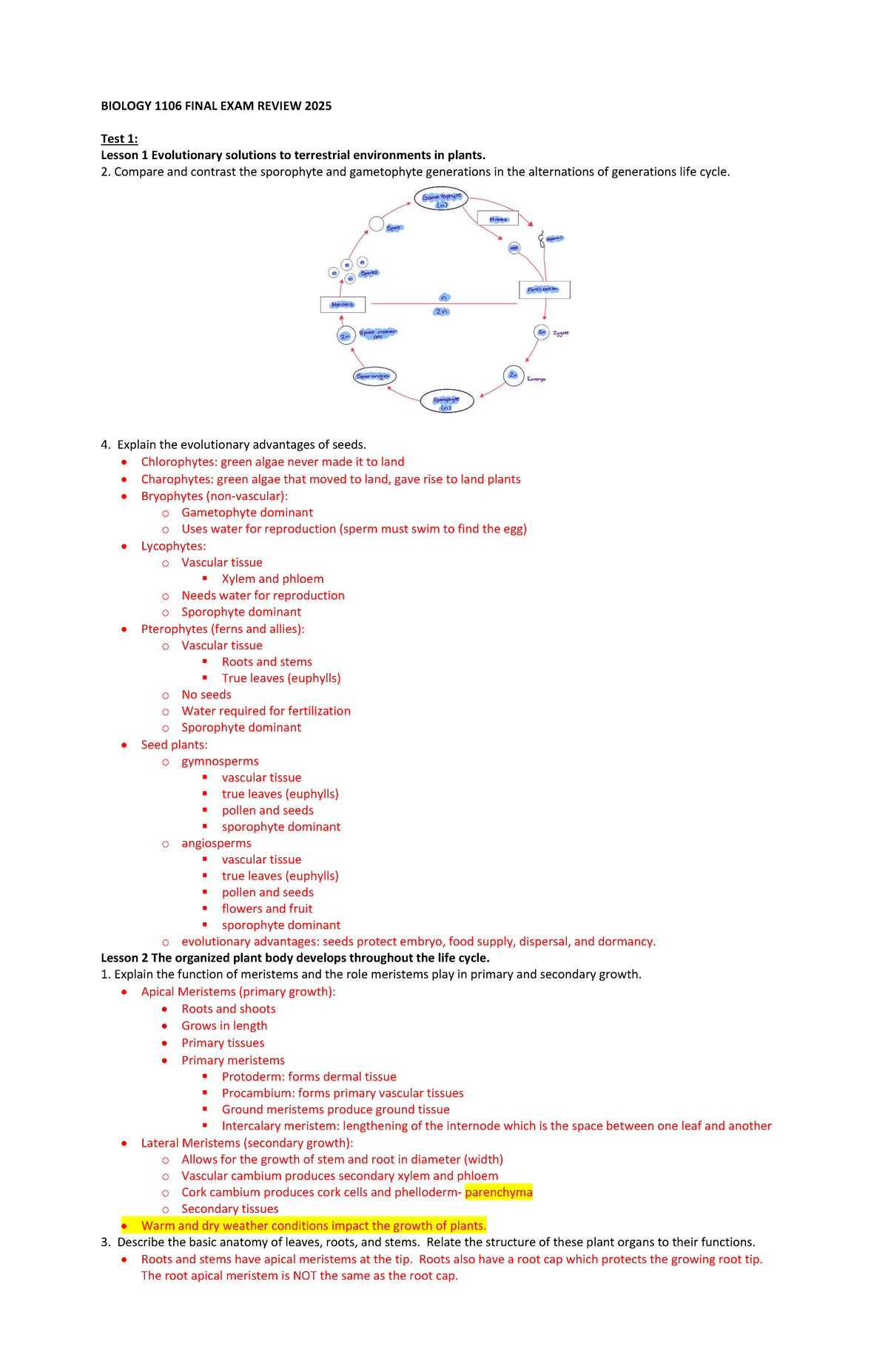 BIOL 1106 Final Exam Review 2025: Key Topics and Concepts - BIOLOGY ...