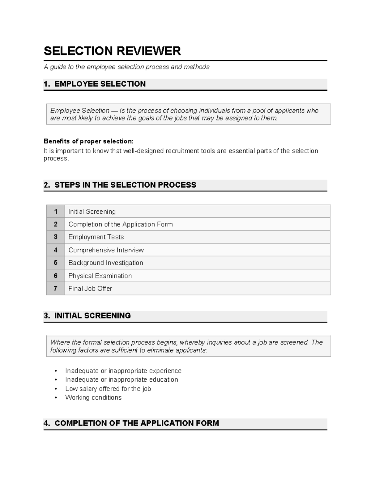 Selection Reviewer: A Guide to Employee Selection Process - Studocu