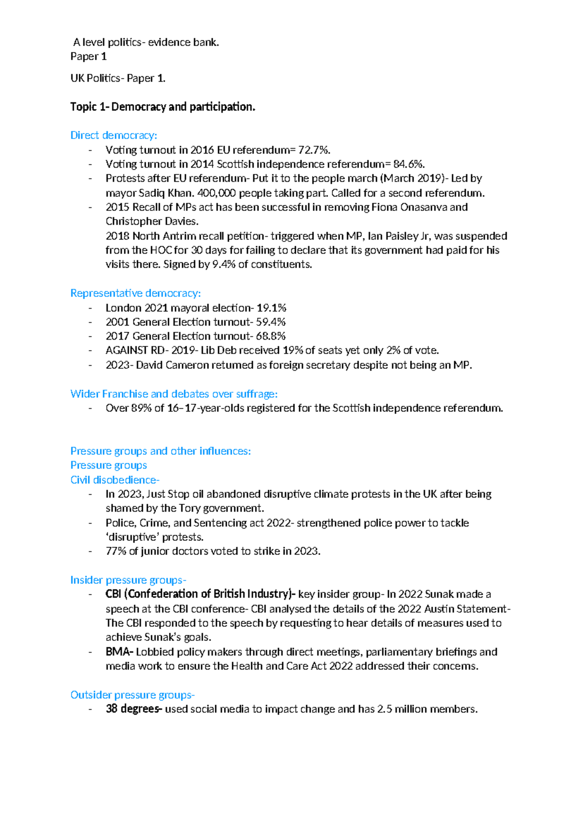 UK Politics - Paper 1: Democracy, Participation & Voting Behavior ...
