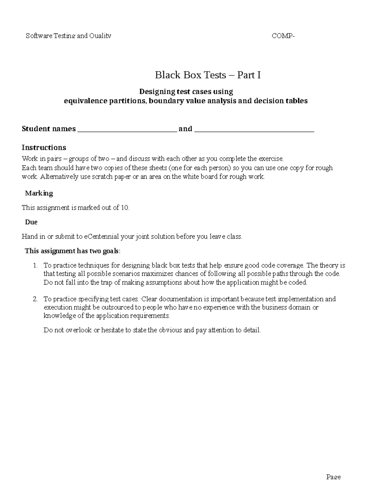 COMP-Black Box Testing Techniques: Equivalence, Boundary, and Decision ...