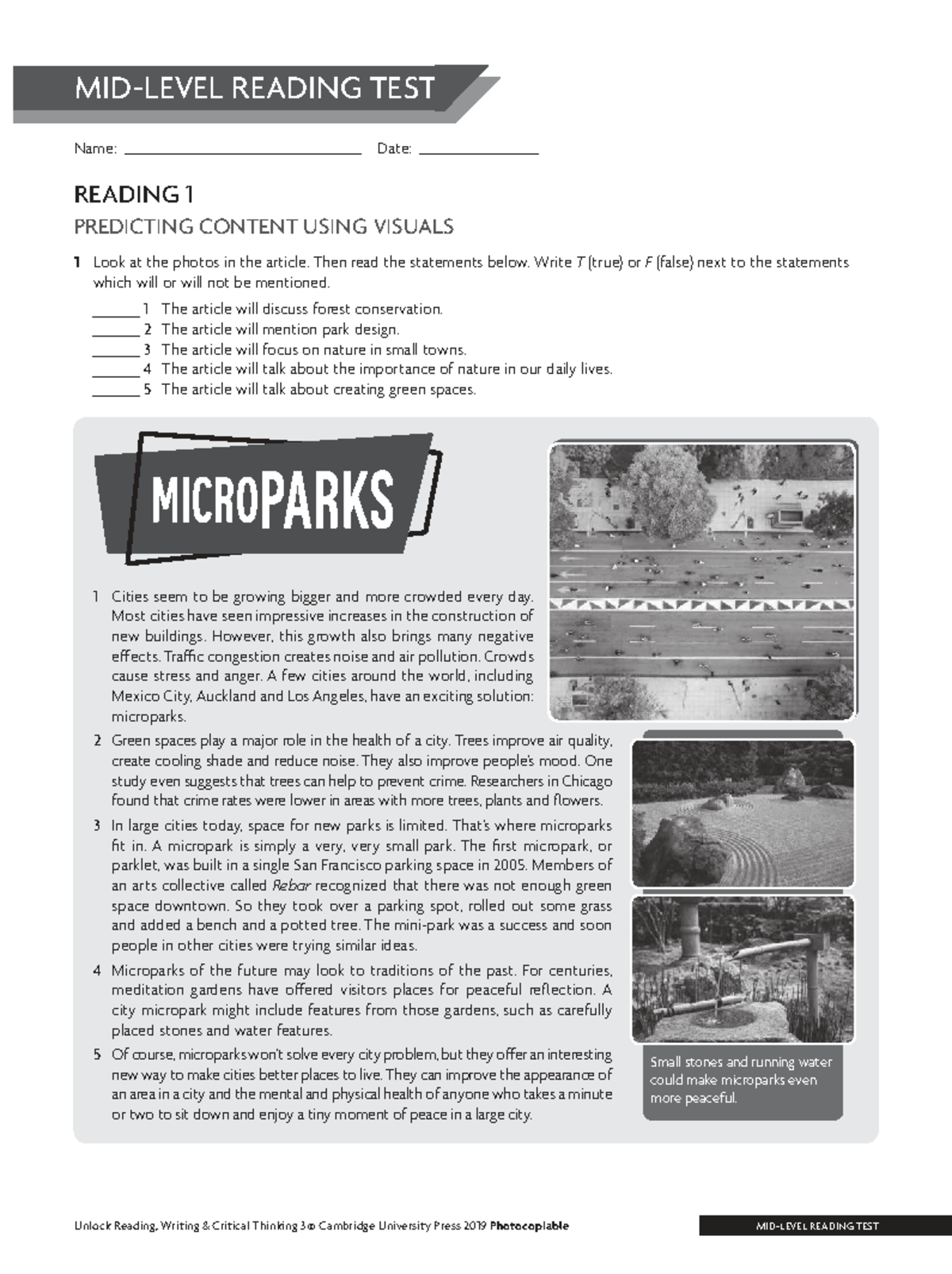 Unlock 2e RW3 Tests: Reading & Language Test on Microparks - Studocu