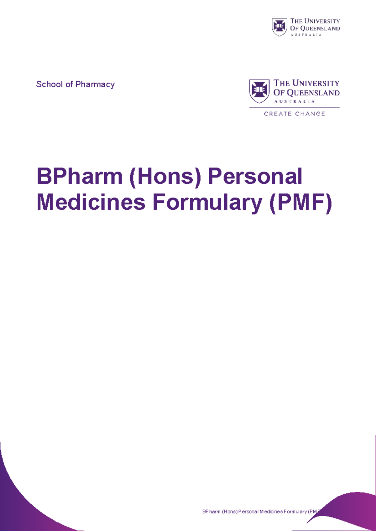 BPharm (Hons) Personal Medicines Formulary (PMF) Overview and Notes ...