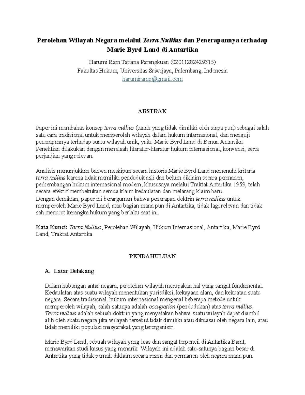 Analisis Terra Nullius dan Penerapannya pada Marie Byrd Land di ...